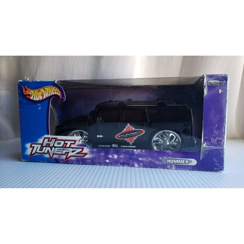 2004 Hot Wheels HUMMER H2 SUV Black HOT TUNERZ 1:20 Chrome Spoke Spinners #C4511